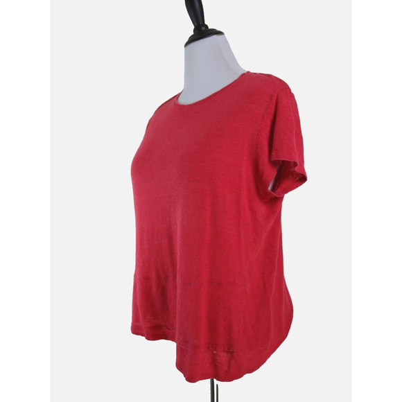 J Jill Size L Love Linen Slub Knit Tee Shirt Asymmetrical Hem Red - Picture 1 of 10